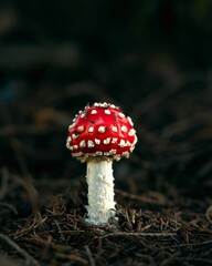 Fly agaric mushroom in a forest.