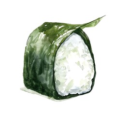 A watercolor painting of a delicious onigiri, a Japanese rice ball wrapped in a seaweed sheet