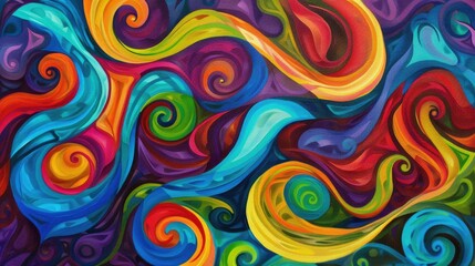 Playful swirls of colorful abstract shapes