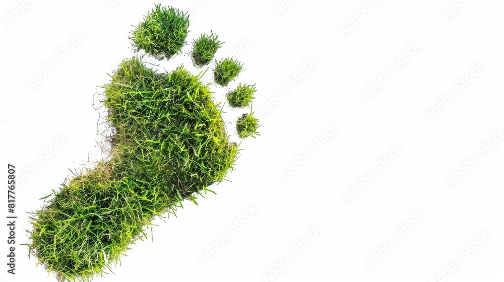 Poster a green foot print is on a white background. the foot print is surrounded by grass and has a circula