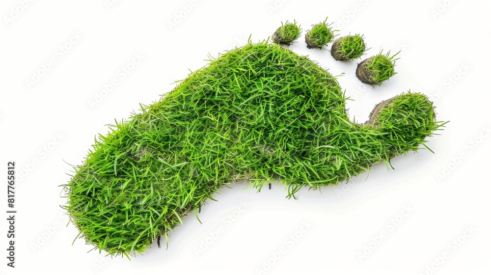 Wall mural a foot print is made out of grass and is on a white background. the idea behind this image is to sho