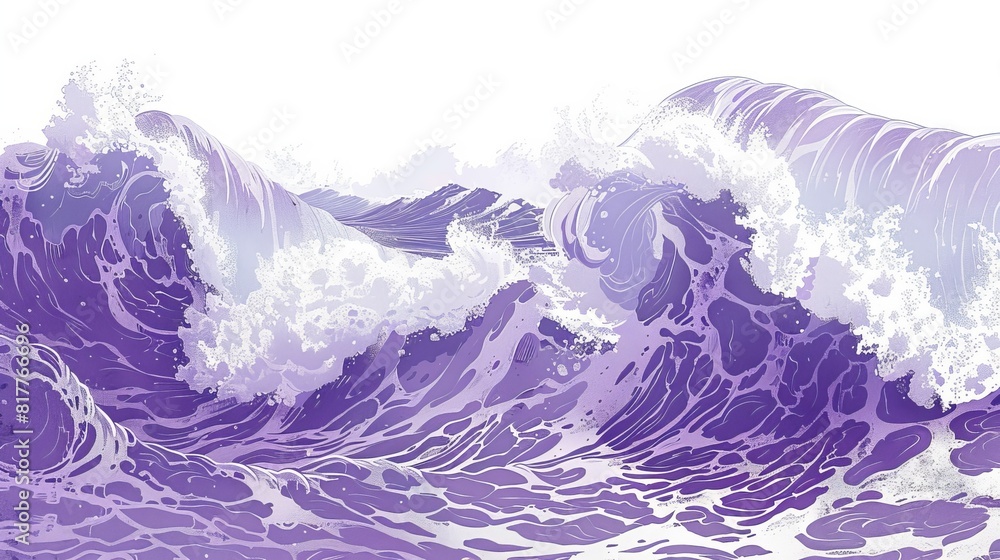 Poster a wave crashing on a white background. the image has a calming and peaceful mood
