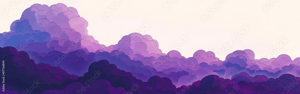 Aufkleber A purple sky with clouds and a mountain range in the background. The sky is filled with clouds of different sizes and shapes, creating a sense of depth and movement