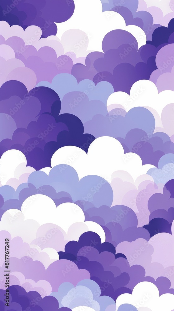 Poster a purple and white cloud patterned background with a white cloud in the middle. the clouds are small