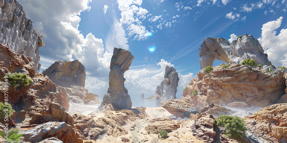 Poster explore a virtual reality world with unexpected camera angles bring life to surreal landscapes using