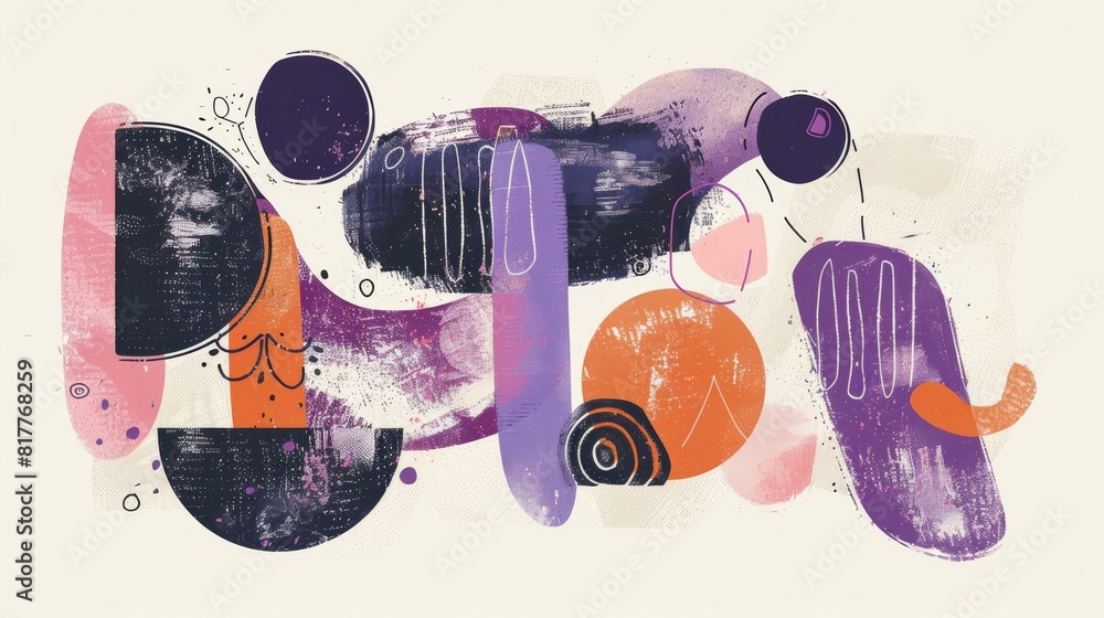 Poster the image is a colorful abstract painting with various shapes and colors. the brushstrokes are thick
