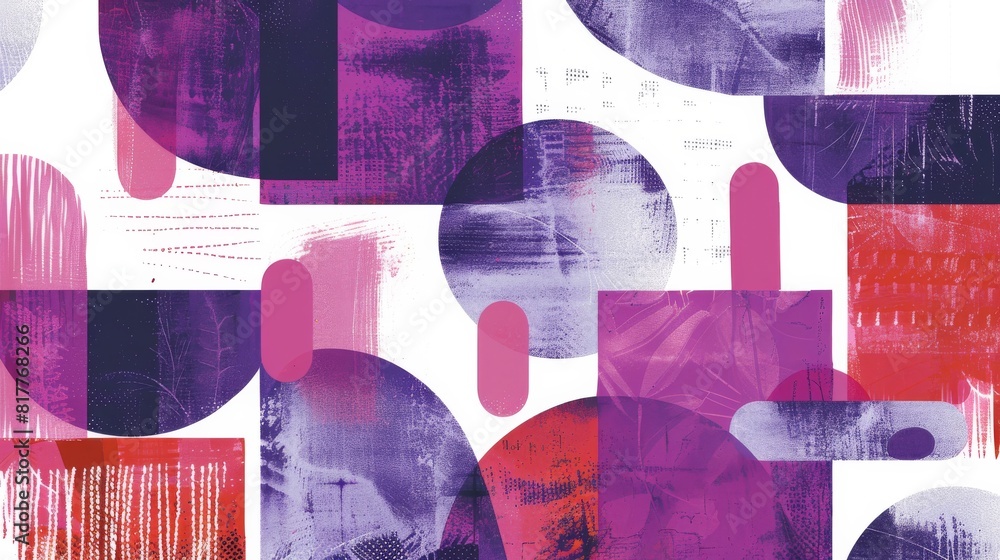 Poster A colorful abstract painting with a purple background and red and blue circles. The circles are of different sizes and shapes, and the painting has a somewhat chaotic and energetic feel to it