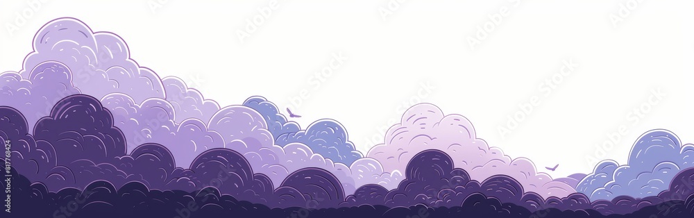 Poster a sky with purple clouds and a bird flying in the sky. the sky is very cloudy and the clouds are ver