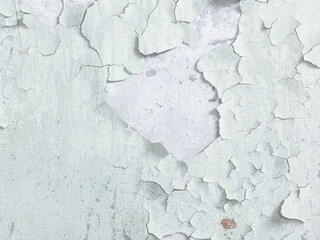 Peeling paint on the wall. Old concrete wall with cracked flaking paint. Weathered rough painted...