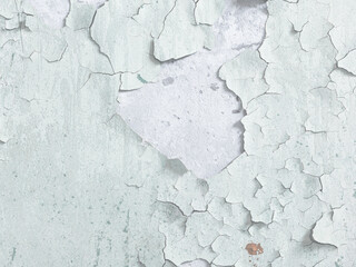 Peeling paint on the wall. Old concrete wall with cracked flaking paint. Weathered rough painted...