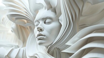 Obraz premium Architectural fashion form photograph of a human sculpture blending architectural design with high fashion