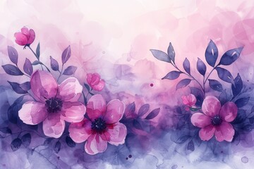 Enchanting Purple and Pink Floral Watercolor Illustration with Ethereal Background.