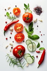 vegetables on white background top view place for text