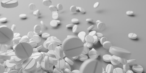 Abstract bunch of medicine pills on a white background