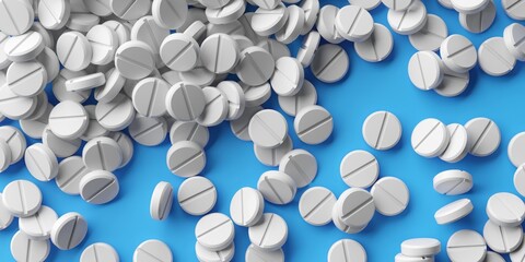 Abstract bunch of medicine pills on a white background