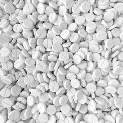Abstract bunch of medicine pills on a white background