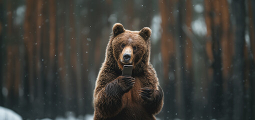  Brown Bear Holding Smartphone