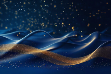 Golden abstract bokeh on blue background. Celebrating Christmas, New Year or other holidays.