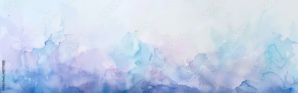 Poster a painting of a blue sky with white clouds. the sky is filled with different shades of blue and purp