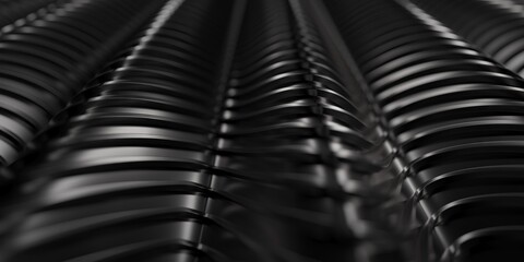 Dark shiny steel stripes. Metallic wavy background