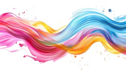 Vibrant Fluid Brushstroke Abstract Background with Colorful Waving Ribbons