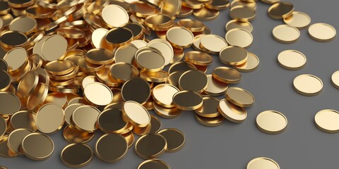 Golden metallic coins abundance. Earning profit concept