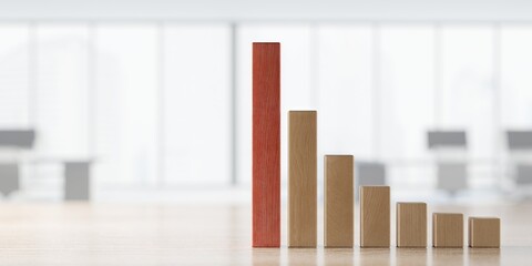 Wooden financial chart. Business strategy. Cubes blocks bar graph