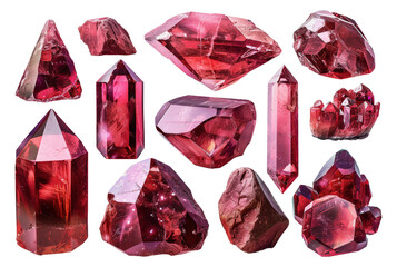 Bright pink crystals in various shapes, cut out - stock png.
