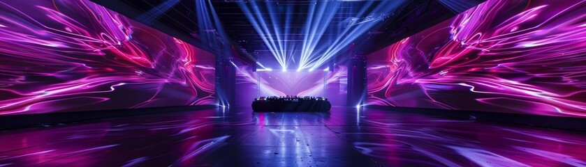 At an avantgarde music festival, an ultramodern stage is set up where DJs perform with stateoftheart, mysterious sound manipulation tools