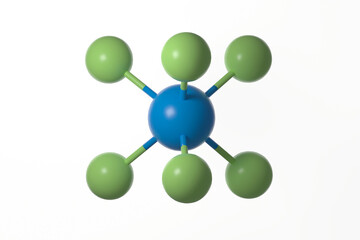 Ball and stick model of plutonium hexafluoride molecule