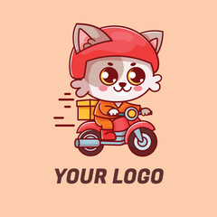 Cartoon cat deliveryman mascot logo