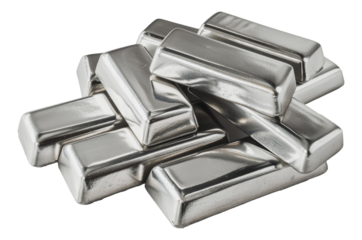 Stacked silver bars, cut out - stock png.