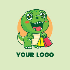 Cartoon dinosaur shopping mascot logo