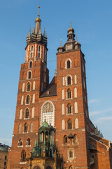 St Mary Basilica twin tower facade in Krakow, Poland
