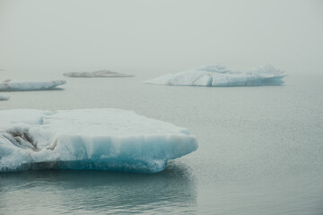 Icelandic glacier lagoon. Big ice pieces floating in the sea.