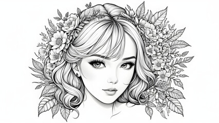 beautiful girl illustration for coloring book, coloring book, ai generated