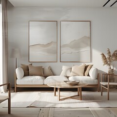 mid-century modern living room with white walls ai generative