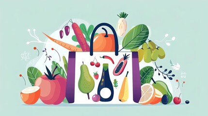 Fototapeta premium illustrate a grocery bag filled with fresh fruits and vegetables