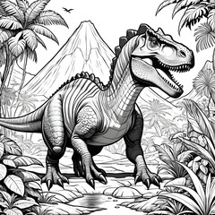 dinosaur illustration for coloring book, coloring book, ai generated