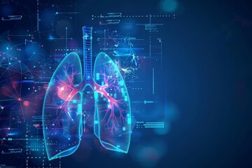 Digital illustration of human lungs features medical data overlays