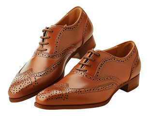 Brown leather brogue shoes for formal wear, cut out - stock png.
