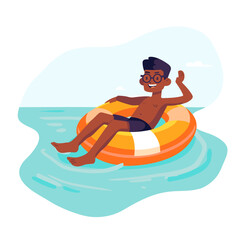 vector black man on an inflatable ring flat style .Generative AI
