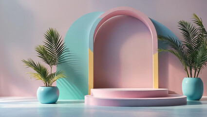 Obraz premium pastel colorful background with podium stage