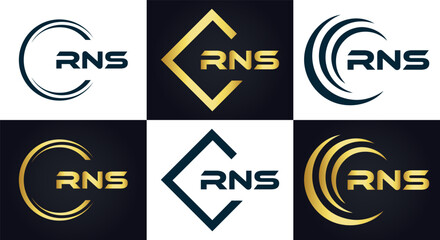 RNS logo. R N S design. White RNS letter. RNS, R N S letter logo design. R N S letter logo design in FIVE, FOUR, THREE, style. letter logo set in one artboard. R N S letter logo vector design.