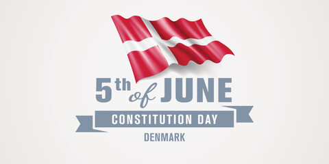 Denmark happy constitution day greeting card, banner vector illustration. Danish national holiday 5th of June design element with realistic flag