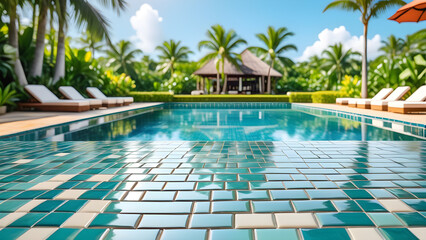 Fototapeta premium close up of tiles at swimming pool, square shaped tile background, ai generated