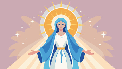 Obraz premium Serene Virgin Mary Illustration in Modern Flat Design Style. Assumption of the Blessed Virgin Mary