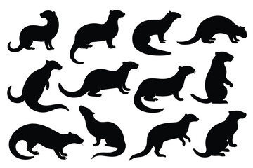Set of otter Silhouette Design with white Background and Vector Illustration