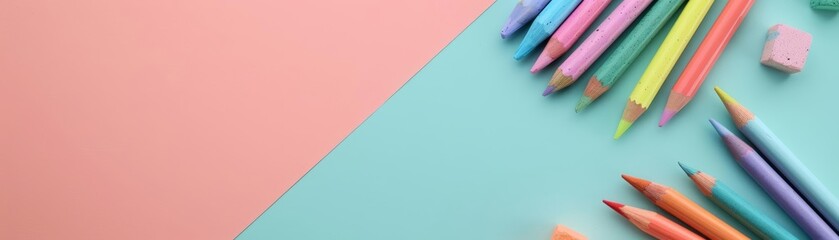 Fototapeta premium Sweet simplicity flat design top view motion graphics animation cartoon drawing colored pastel