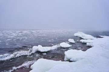Winter storm in Emasalo Island in cold January morning